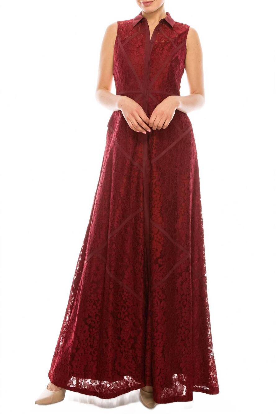 NEW AIDAN MATTOX high neck lace formal maxi dress in crimson